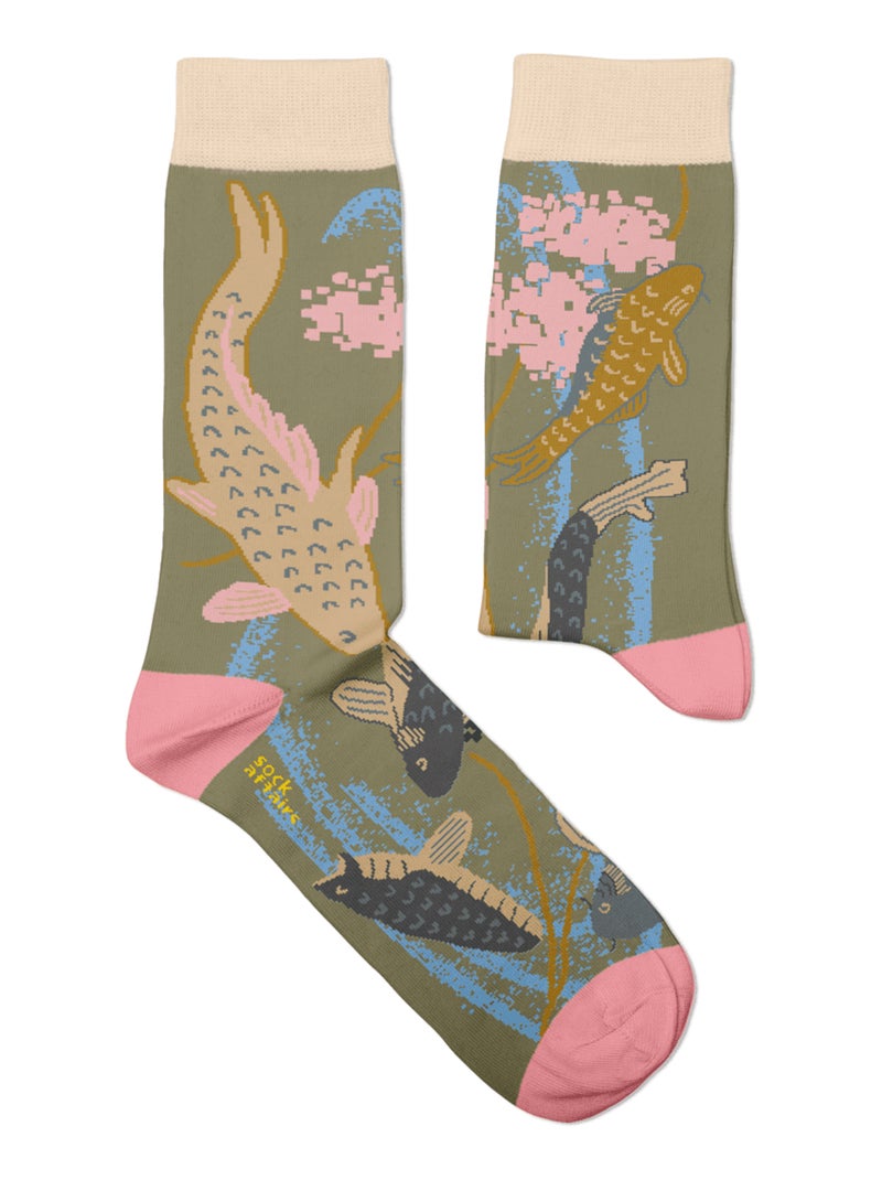 Chaussettes Sock Affairs Carpes Nageant, Tsukioka Yoshitoshi Vert - Kiabi
