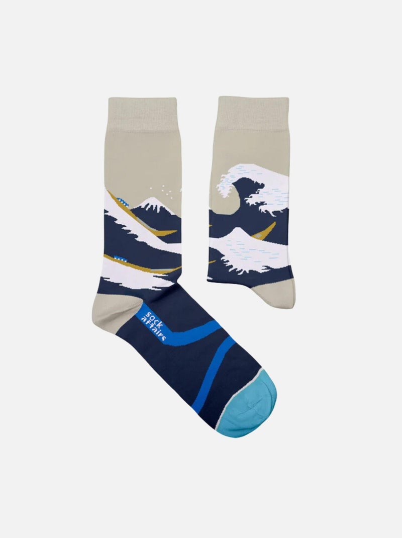 Chaussettes Sock Affairs La Grande Vague, Hokusai Bleu Beige - Kiabi