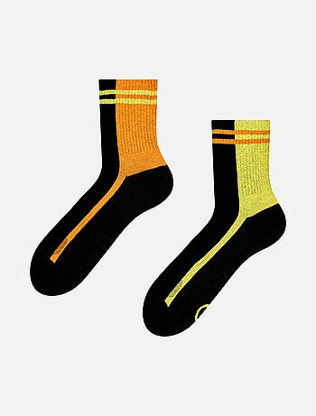 Chaussettes Sport Coolmax® courtes Rayures Orange et Vert Citron