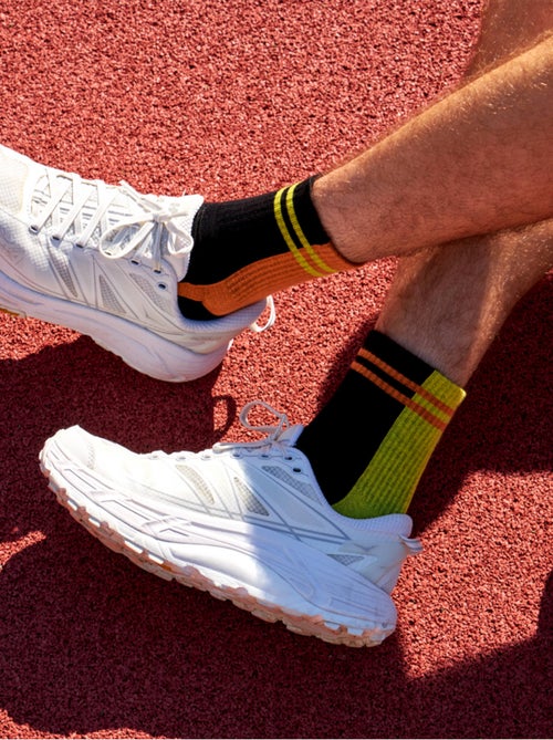 Chaussettes Sport Coolmax® courtes Rayures Orange et Vert Citron - Kiabi