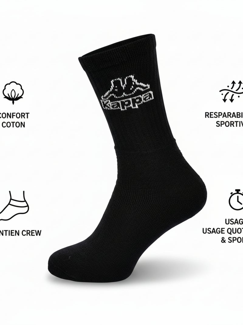 Chaussettes SPORT KAPPA CREW - Pack de 3 Paires Noir - Kiabi