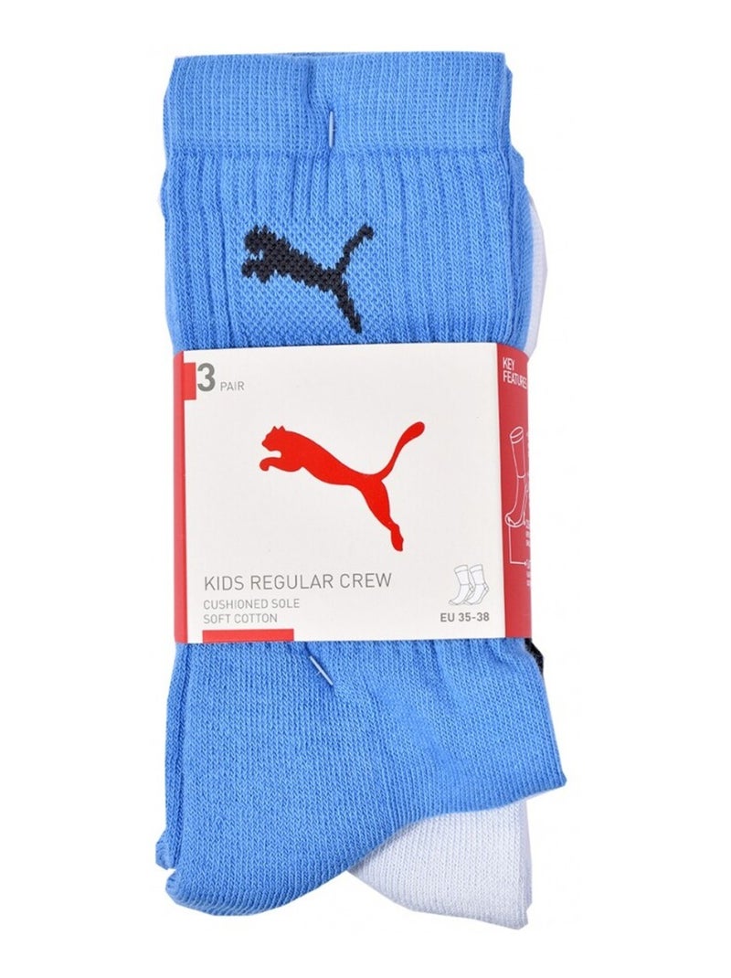 Chaussettes Sport PUMA Tennis CREW JUNIOR - Pack de 3 Bleu Blanc Noir - Kiabi