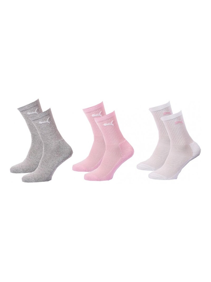 Chaussettes Sport PUMA Tennis CREW JUNIOR - Pack de 3 Gris Rose Blanc - Kiabi