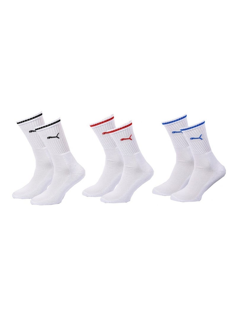 Chaussettes Sport PUMA Tennis CREW STRIPE - Pack de 3 Blanc - Kiabi