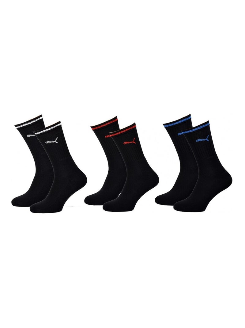 Chaussettes Sport PUMA Tennis CREW STRIPE - Pack de 3 Noir - Kiabi