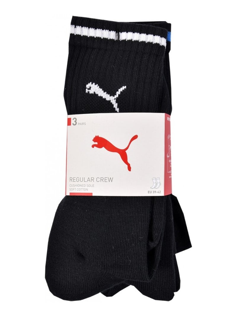 Chaussettes Sport PUMA Tennis CREW STRIPE - Pack de 3 Noir - Kiabi