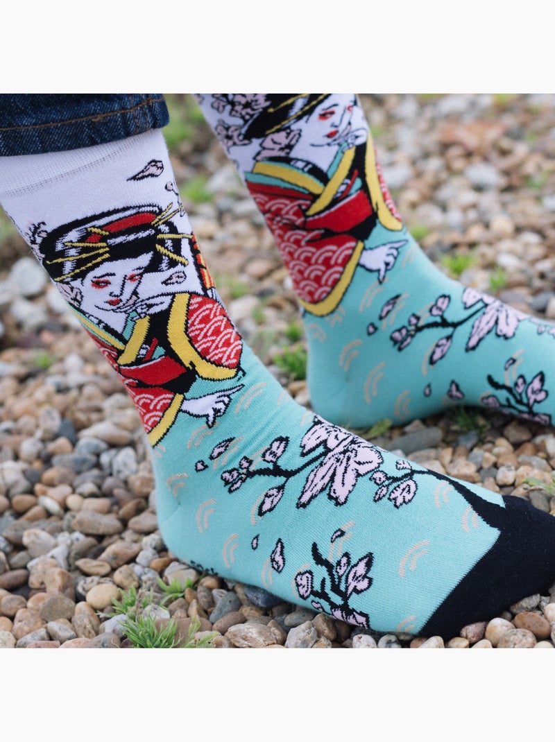Chaussettes Tatouage Traditionnel Geisha Turquoise - Kiabi