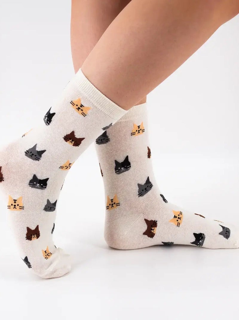 Chaussettes Tête de Chat  | Titeschaussettes Ecru - Kiabi