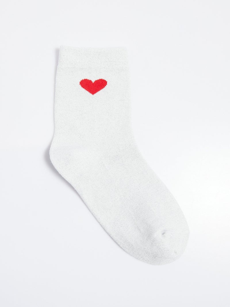 Chaussettes unies avec motif c¿ur - AFIBEL Blanc - Kiabi