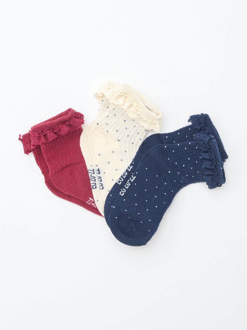 Chaussettes volantées - Lot de 3 Bleu/rouge/blanc - Kiabi