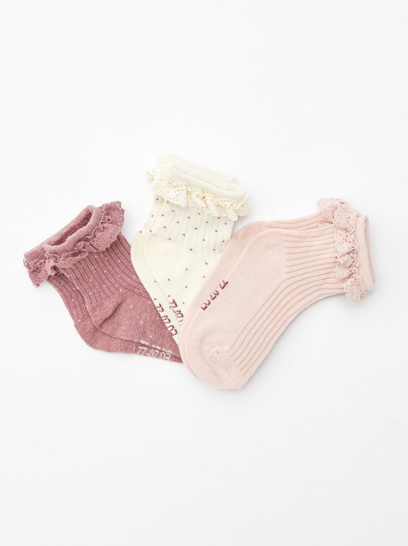 Chaussettes volantées - Lot de 3 rose/beige - Kiabi
