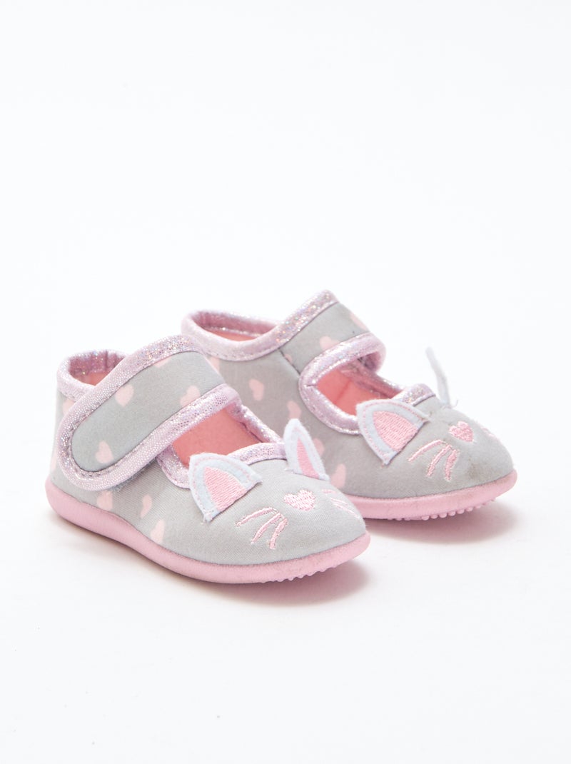 Chausson ballerine animée à scratch Gris - Kiabi