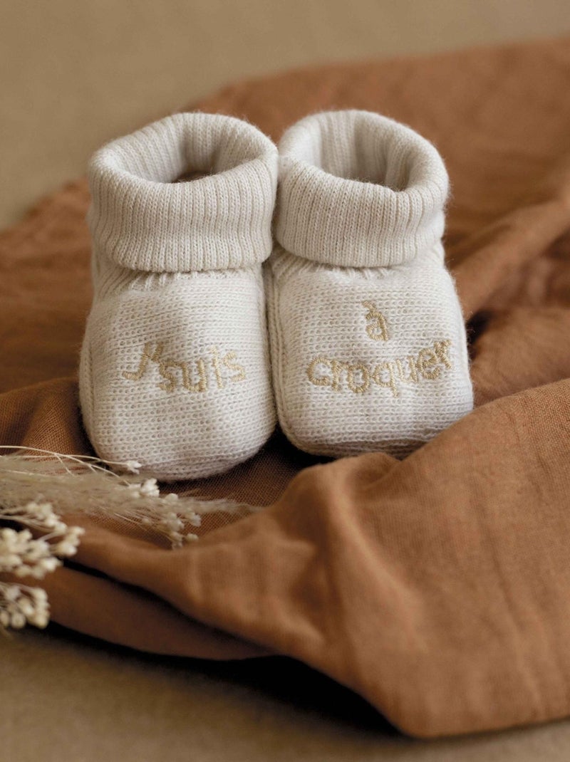 Chausson bébé avec broderie Marron clair - Kiabi