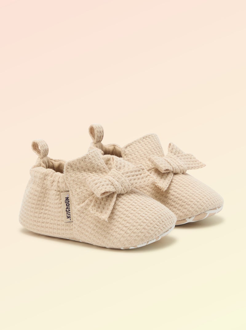 Chausson 'Kitchoun' détaillé en coton Beige Kiabi