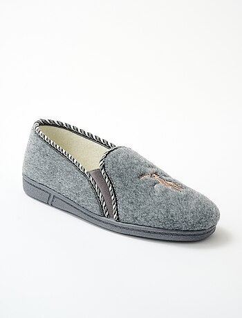 Chausson mocassin grande largeur mixte brodé - Afibel