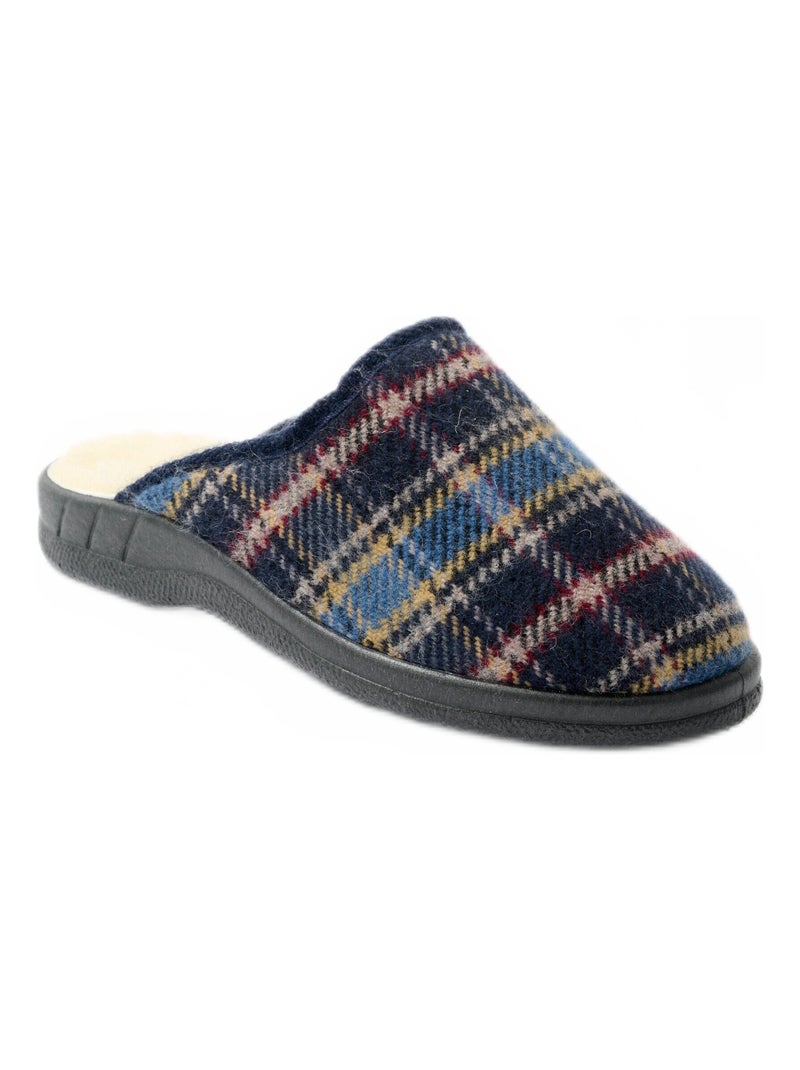 Chausson mule grande largeur fourrée laine Bleu - Kiabi