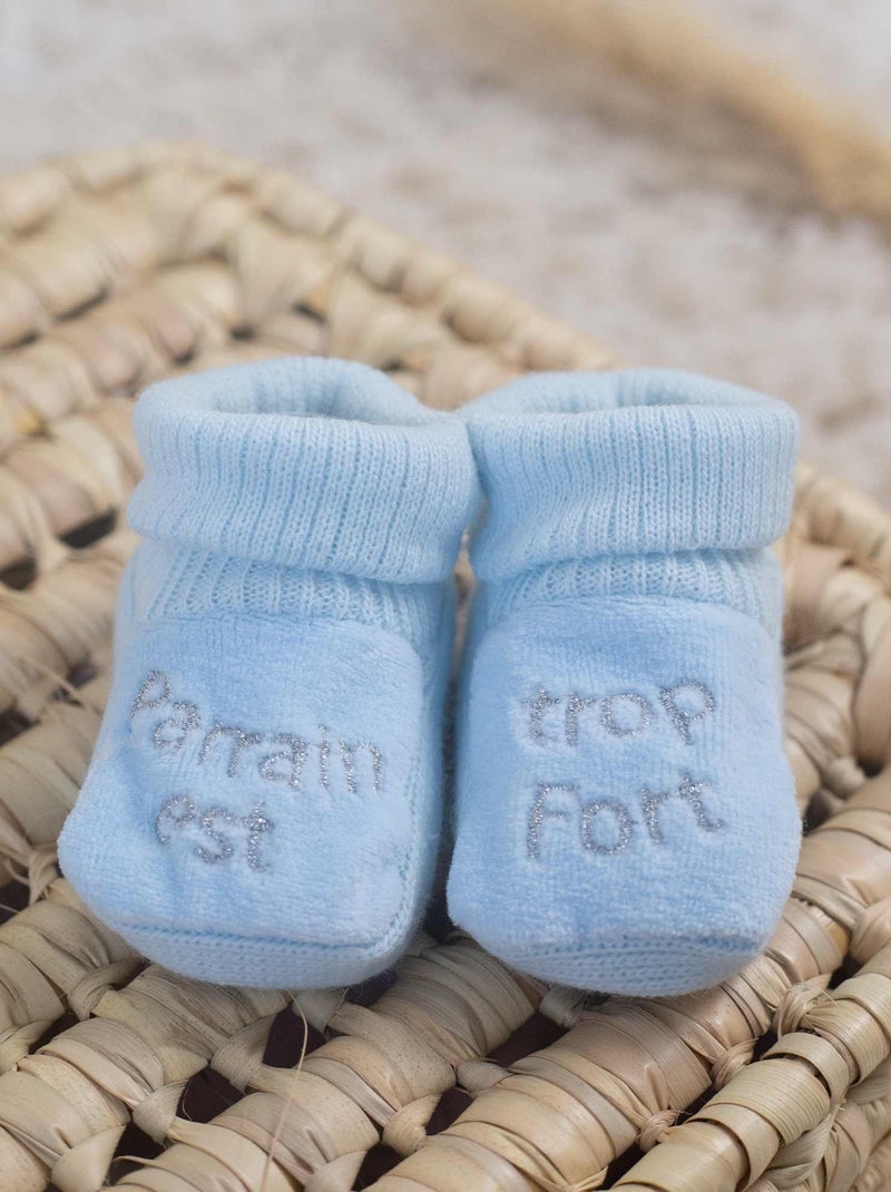 Chausson Pour Bébé Brodé Parrain Est Trop Fort Bleu - Kiabi