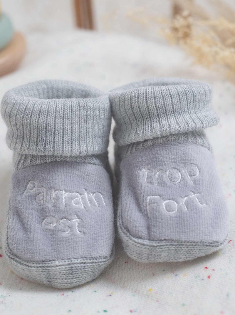 Chausson Pour Bébé Brodé Parrain Est Trop Fort Gris - Kiabi