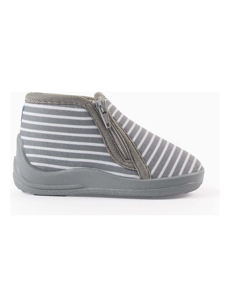 Chaussons à Rayures avec Fermeture Éclair Gris - Kiabi
