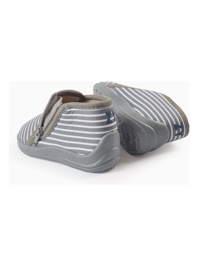 Chaussons à Rayures avec Fermeture Éclair Gris - Kiabi