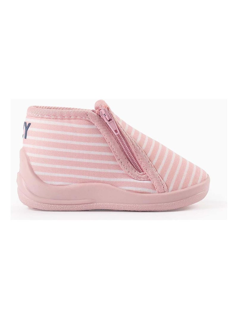 Chaussons à Rayures avec Fermeture Éclair Rose clair - Kiabi