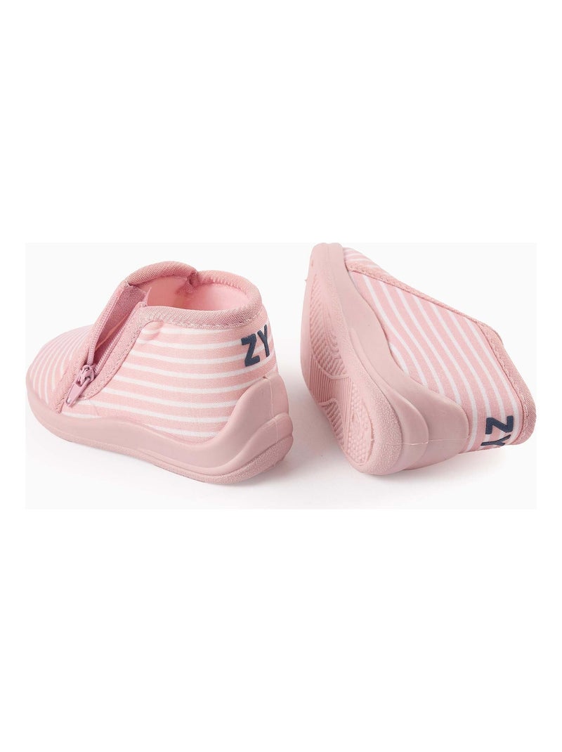 Chaussons à Rayures avec Fermeture Éclair Rose clair - Kiabi