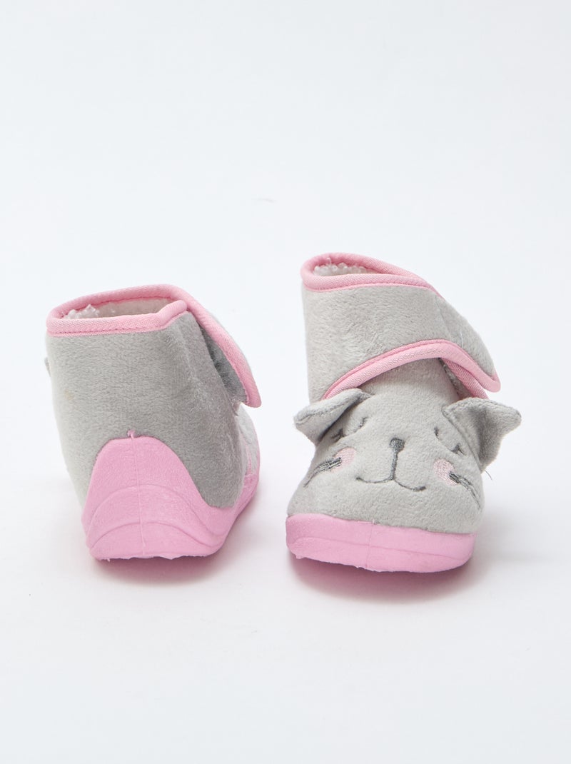 Chaussons à scratch animés souris Gris - Kiabi