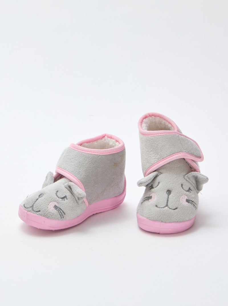 Chaussons à scratch animés souris Gris - Kiabi
