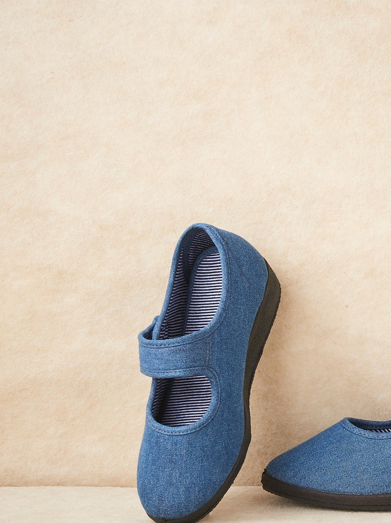Chaussons à scratch effet jean - Damart Bleu - Kiabi