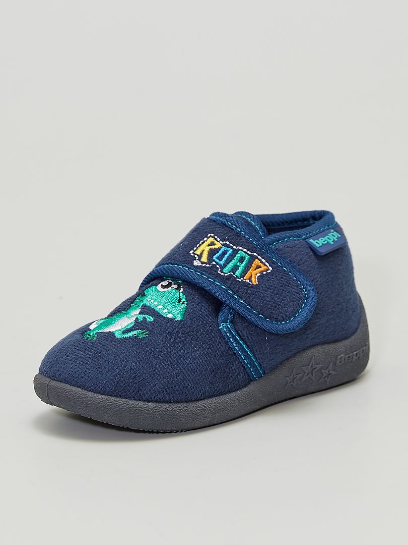chaussons bebe garcon montants dinosaure bleu chaussons promos