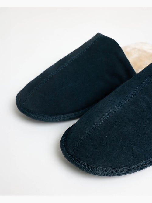 Chaussons ADMAS en daim bleu marine pour homme - Kiabi