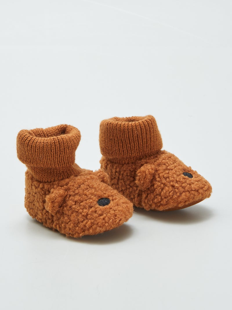 Chaussons animaux avec revers Marron - Kiabi