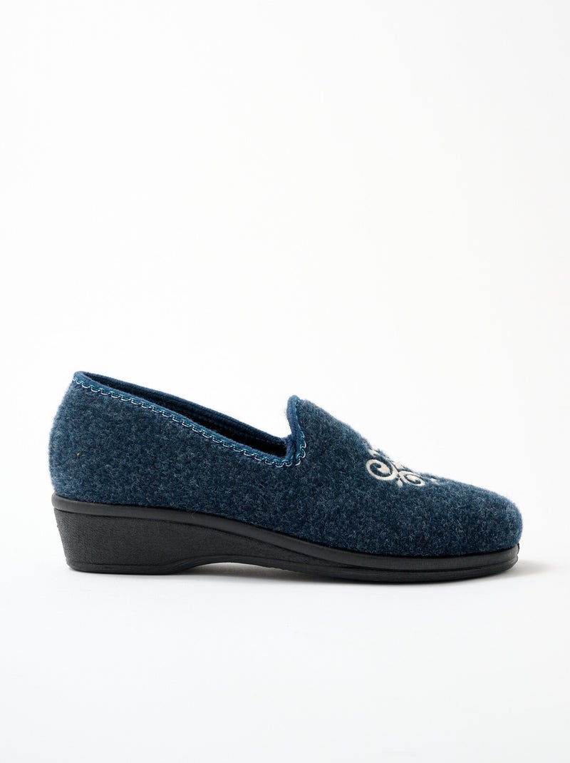 Chaussons ballerine grande largeur brodés - afibel Bleu marine - Kiabi