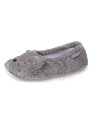 Chaussons ballerines 3d femme chat gris Isotoner