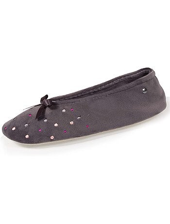 Chaussons ballerines brodée pois femme isotoner