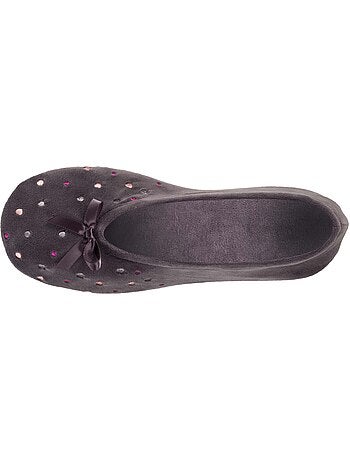 Chaussons ballerines brodée pois femme isotoner