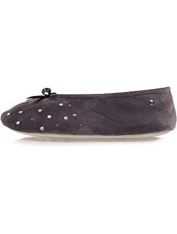 Chaussons ballerines brodée pois femme isotoner