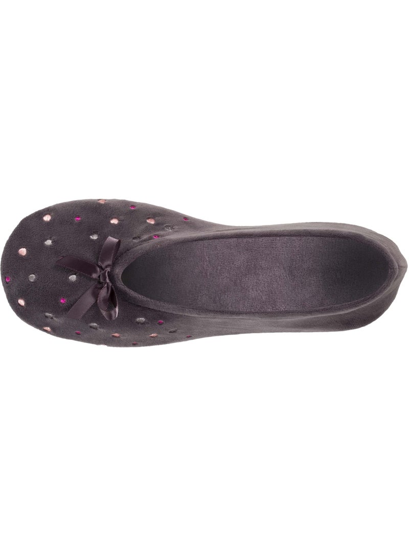 Chaussons ballerines brodée pois femme isotoner Gris foncé - Kiabi