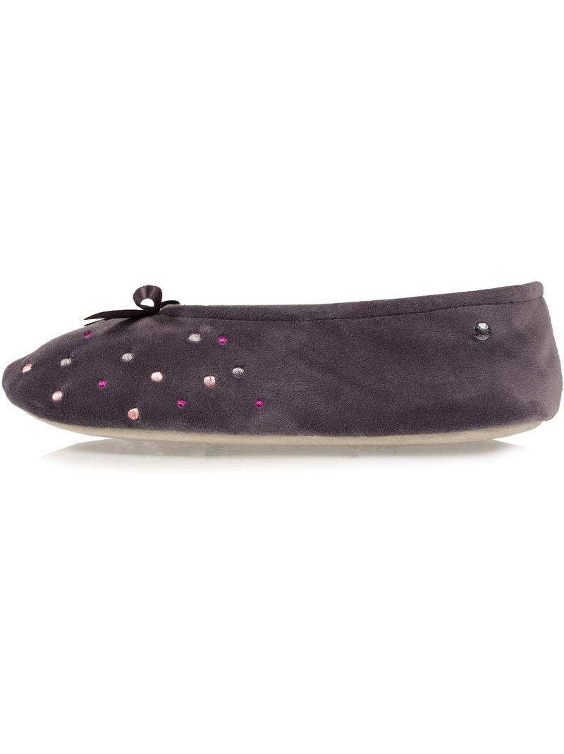 Chaussons ballerines brodée pois femme isotoner Gris foncé - Kiabi