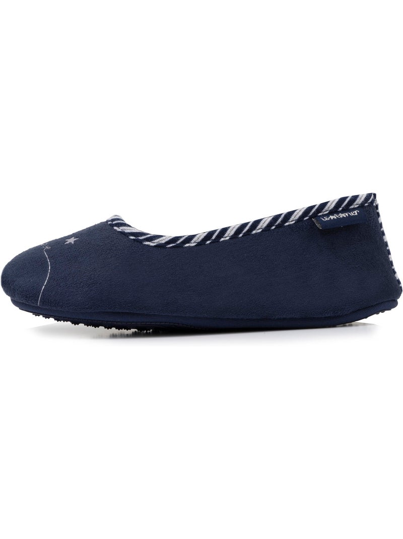Chaussons ballerines broderie argentée, très confortables fille isotoner Bleu marine - Kiabi