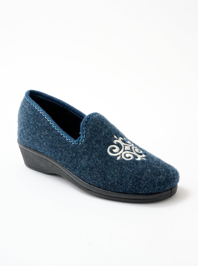 Chaussons ballerines brodés grande largeur Bleu marine - Kiabi