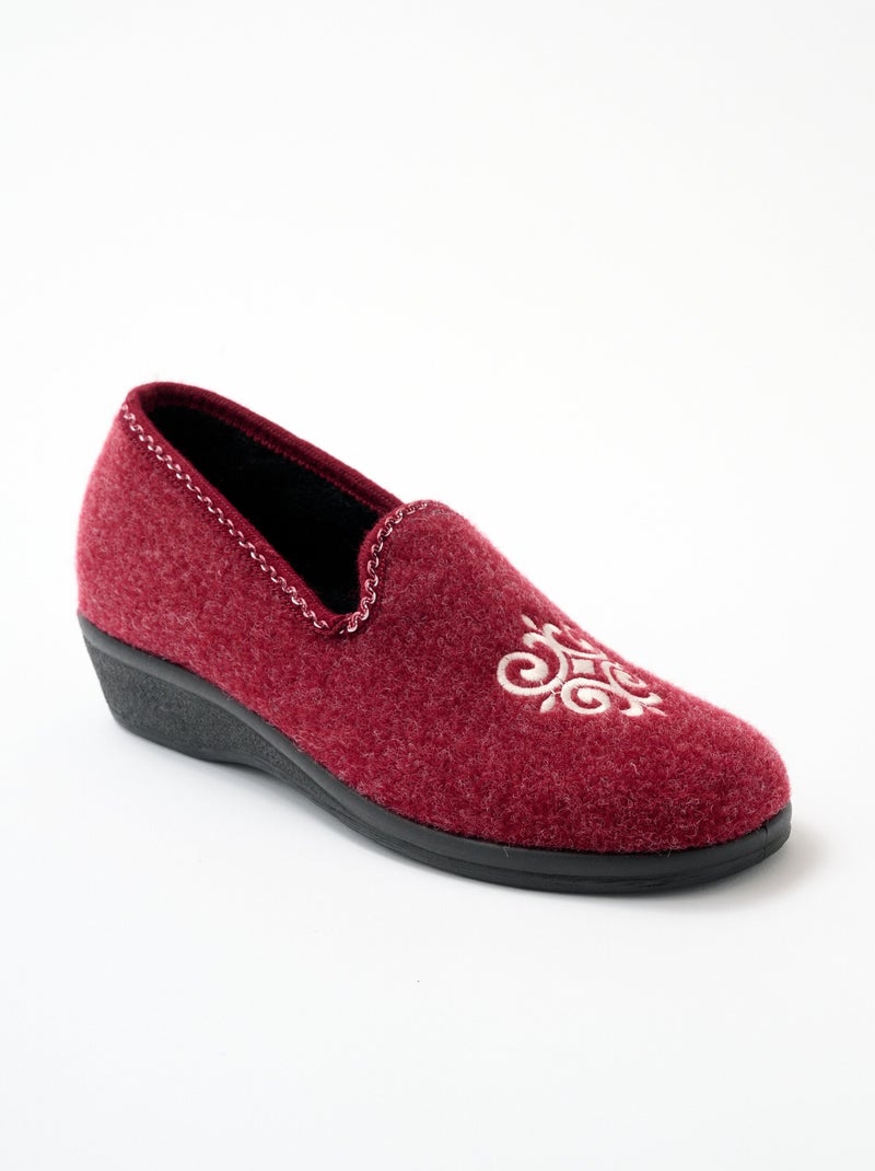 Chaussons ballerines brodés grande largeur Rouge bordeaux - Kiabi