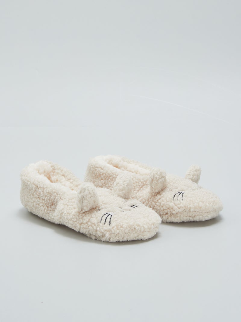Chaussons ballerines 'chat' Ecru - Kiabi