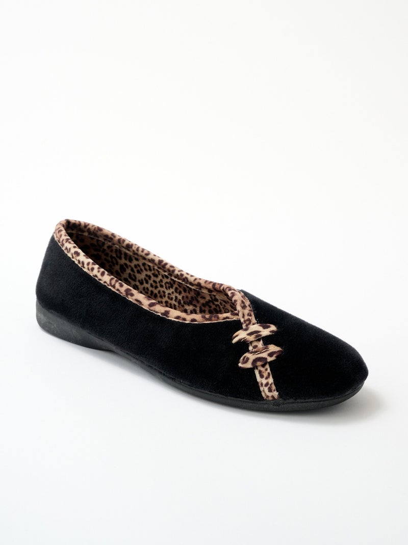 Chaussons ballerines chauds largeur confort Noir - Kiabi