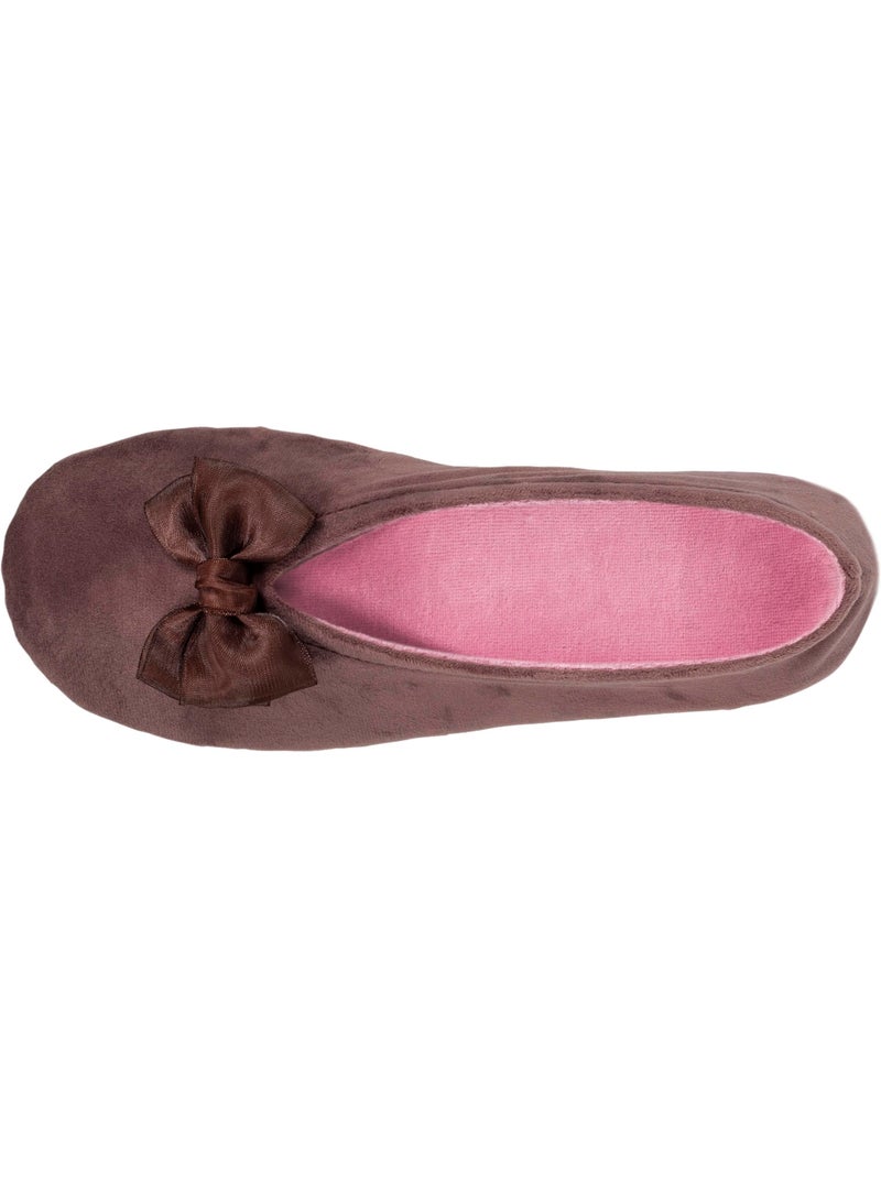 Chaussons ballerines détail nœud précieux femme isotoner Taupe - Kiabi