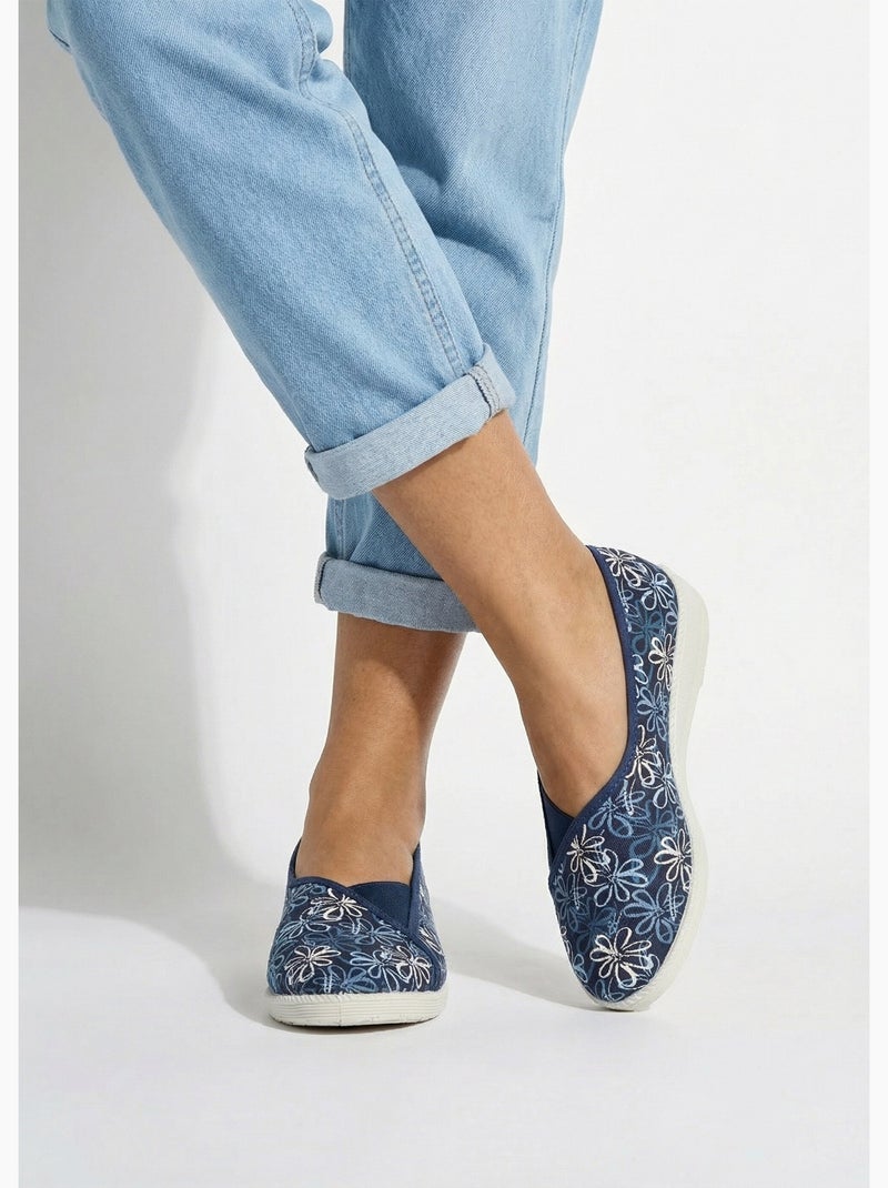 Chaussons ballerines élastiquée imprimées - Afibel Bleu marine - Kiabi