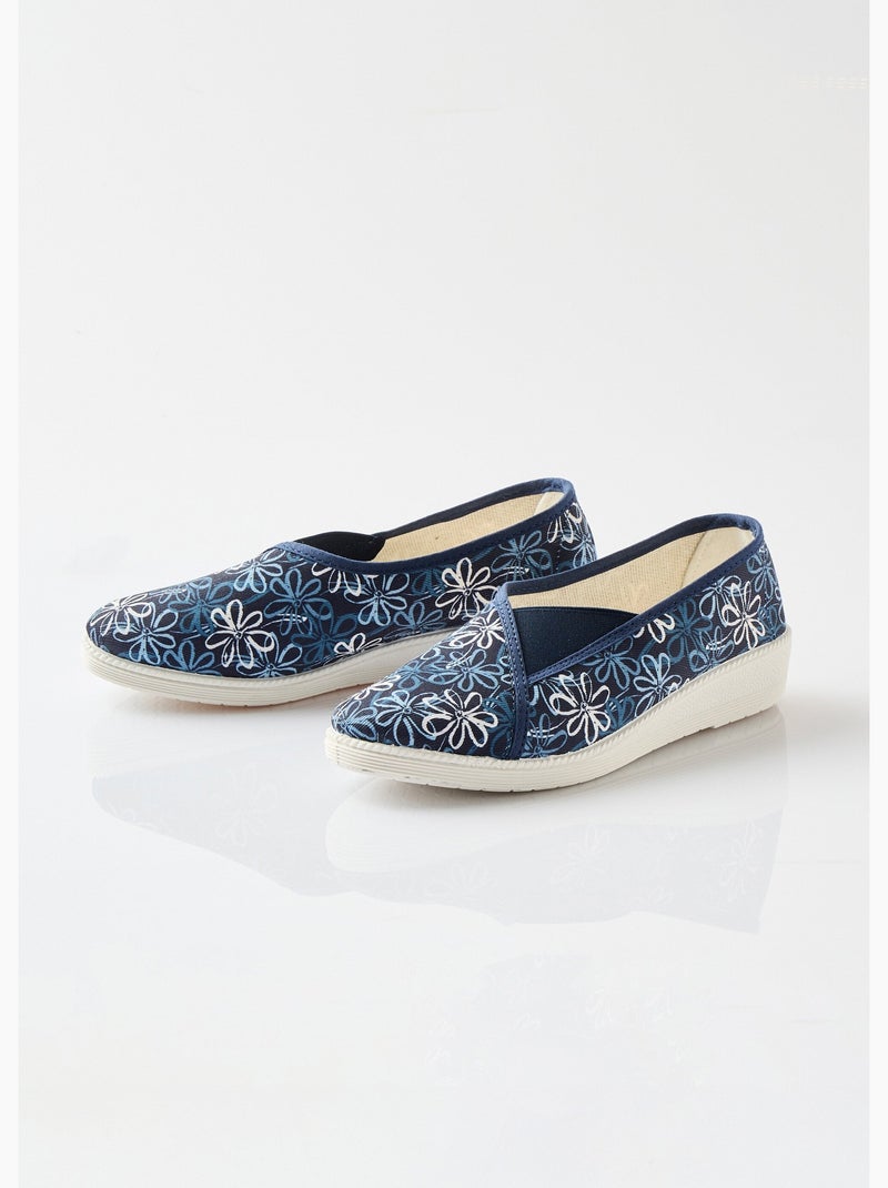 Chaussons ballerines élastiquée imprimées - Afibel Bleu marine - Kiabi