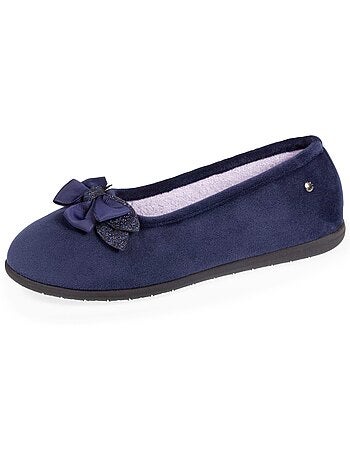 Chaussons ballerines en microvelours avec un détail nœud femme isotoner