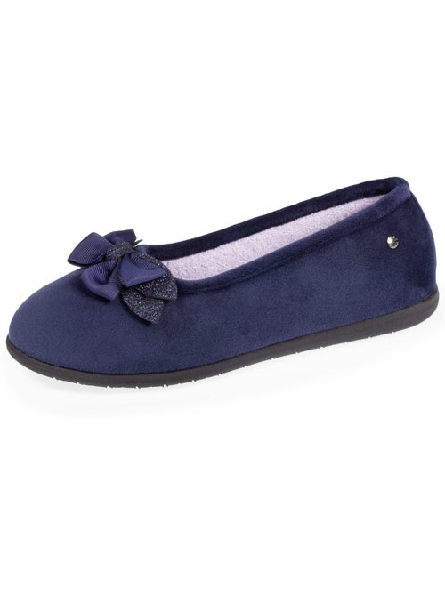 Chaussons ballerines en microvelours avec un détail nœud femme isotoner - Kiabi