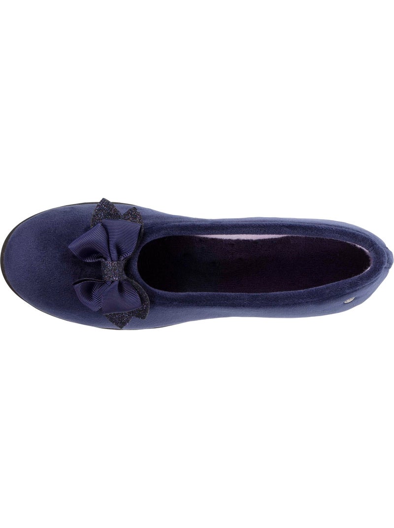 Chaussons ballerines en microvelours avec un détail nœud femme isotoner Bleu marine - Kiabi